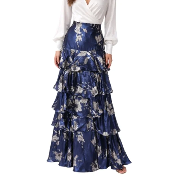 Johanna Ortiz “Midnight & Silver Tangled Garden” Blue Nile Maxi Skirt – Size 8 - Picture 14 of 14